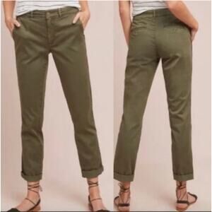 Anthropologie Petite Olive Green Relaxed Chino Straight Leg Pants Capsule Travel